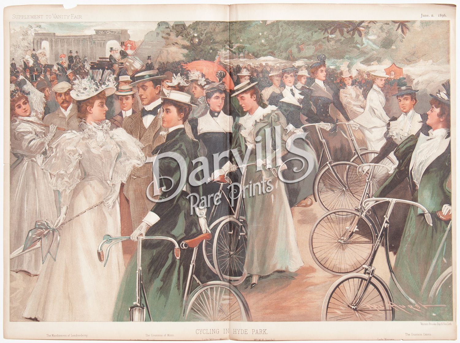 Cycling in Hyde Park June 11 1896 double print Vanity Fair